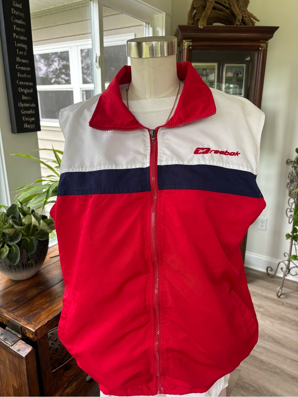 Reebok Red White and Navy Vintage 90s Colorblock Vest